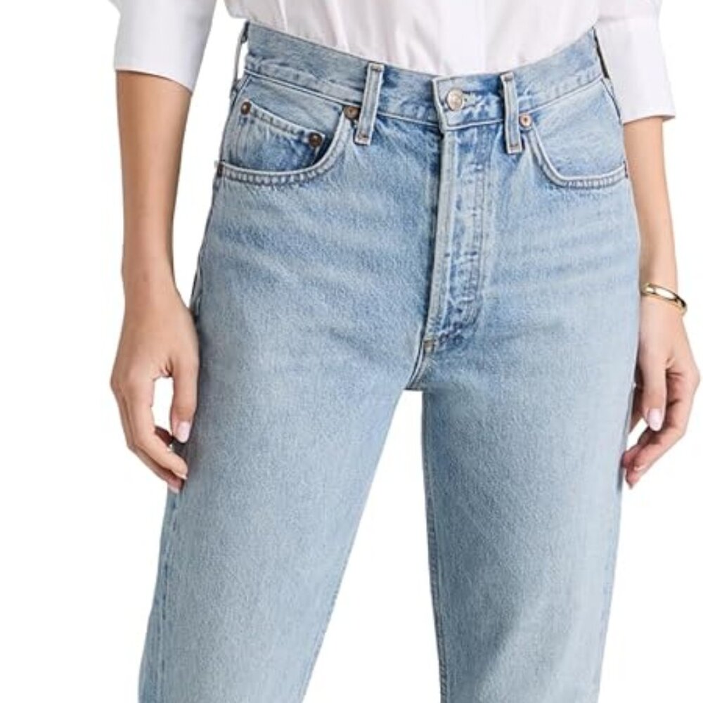 AGOLDE Riley high rise straight crop in medium blue wash (Zephyr). size 26.